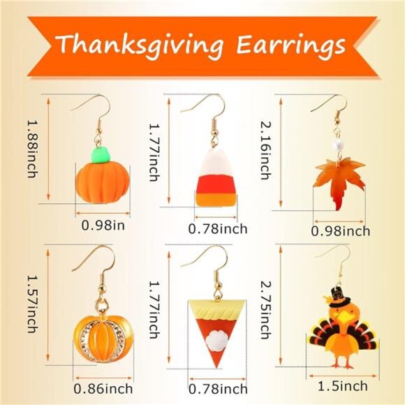Thanksgiving Fall Earrings: Maple Leaf, Candy Corn, Turkey & Pumpkin Designs - Picture 6 of 7